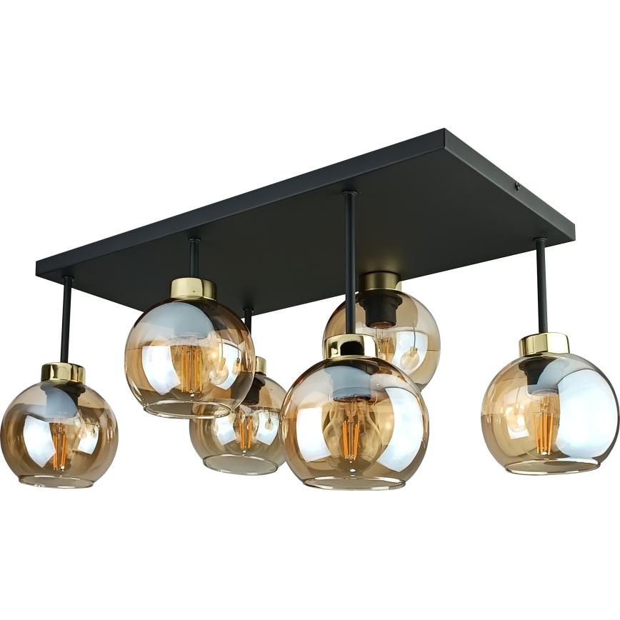 Lampadario a plafone NESSA 6xE27/60W/230V nero/oro/fumé beige