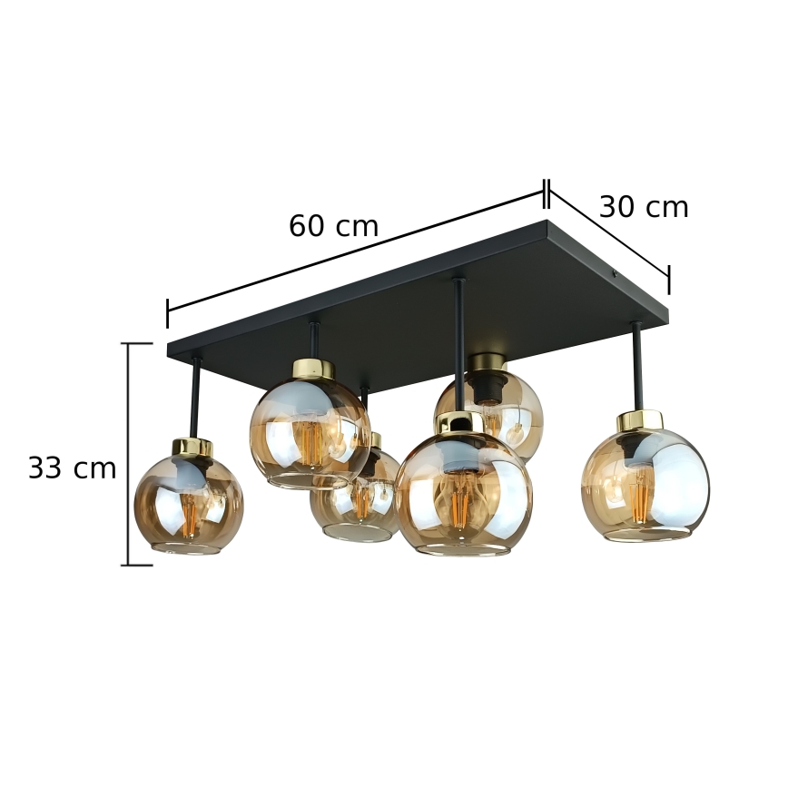 Lampadario a plafone NESSA 6xE27/60W/230V nero/oro/fumé beige
