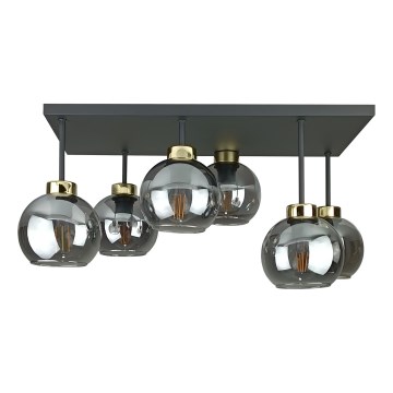 Lampadario a plafone NESSA 6xE27/60W/230V nero/oro/fumé nero
