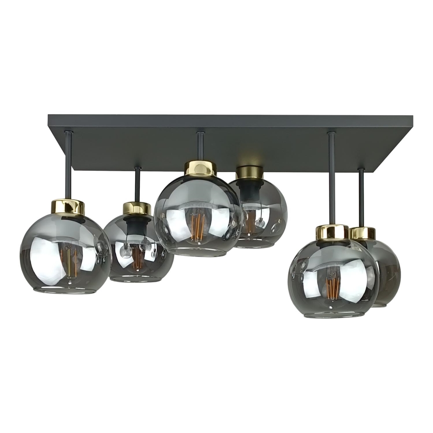 Lampadario a plafone NESSA 6xE27/60W/230V nero/oro/fumé nero