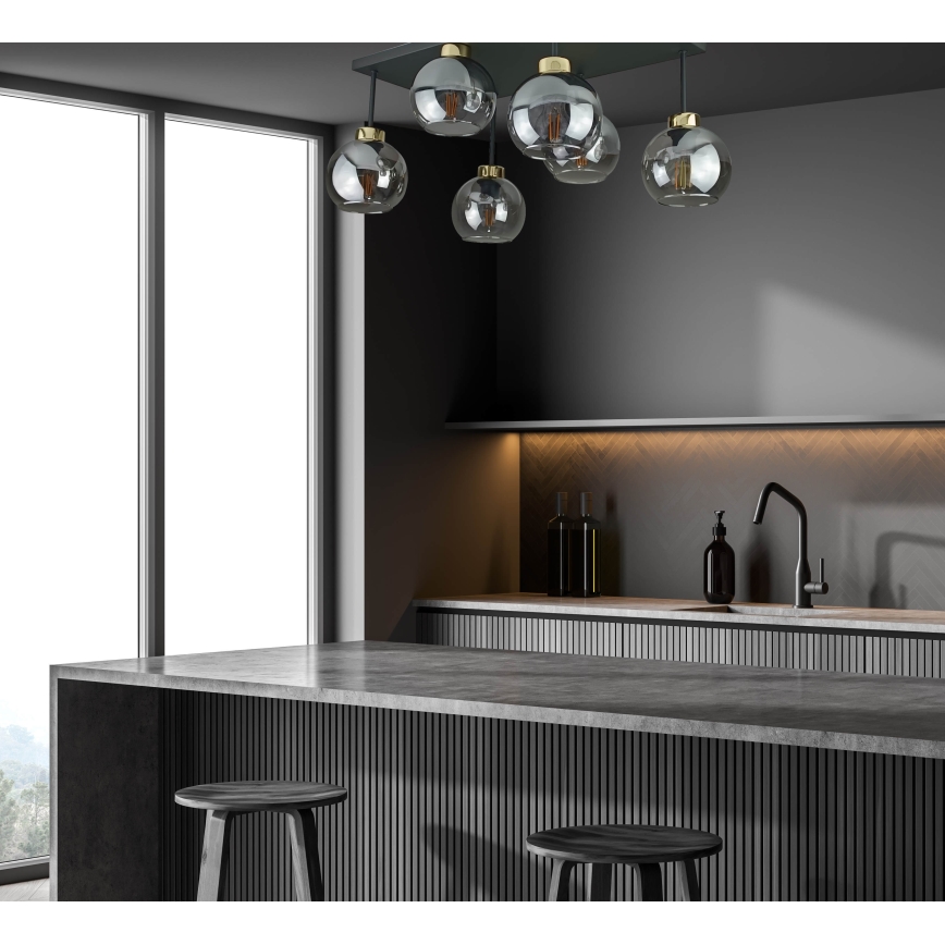 Lampadario a plafone NESSA 6xE27/60W/230V nero/oro/fumé nero