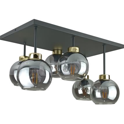 Lampadario a plafone NESSA 6xE27/60W/230V nero/oro/fumé nero