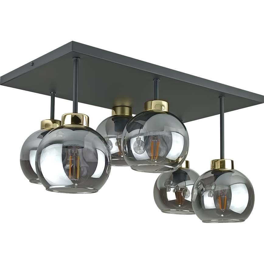 Lampadario a plafone NESSA 6xE27/60W/230V nero/oro/fumé nero