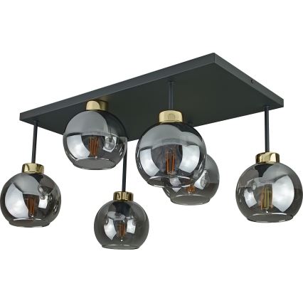 Lampadario a plafone NESSA 6xE27/60W/230V nero/oro/fumé nero