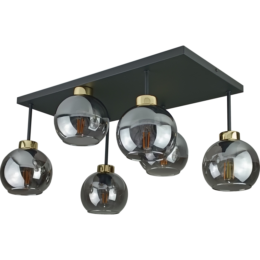 Lampadario a plafone NESSA 6xE27/60W/230V nero/oro/fumé nero