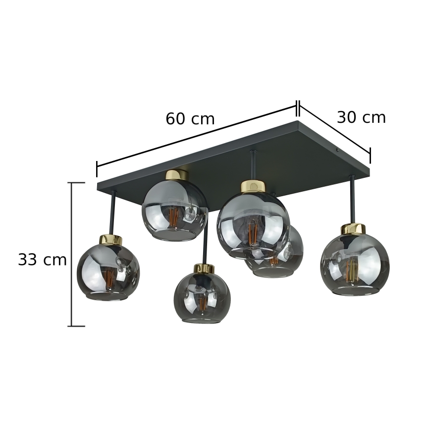 Lampadario a plafone NESSA 6xE27/60W/230V nero/oro/fumé nero