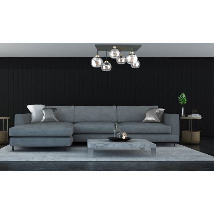 Lampadario a plafone NESSA 6xE27/60W/230V nero/oro/limpido