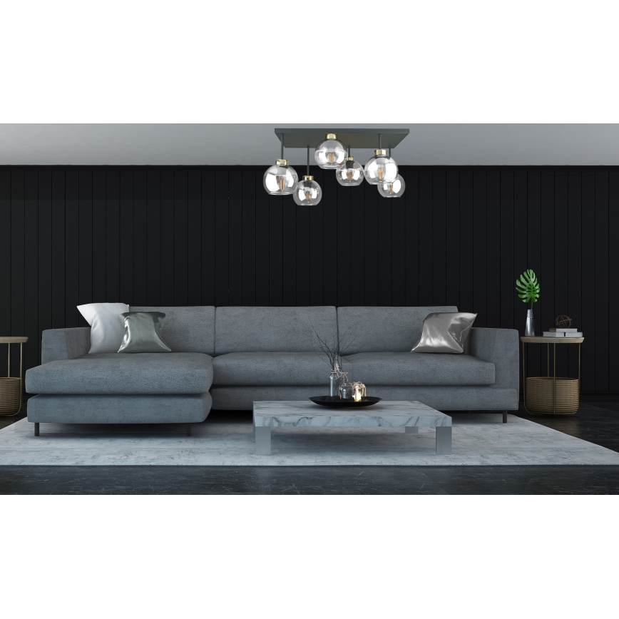 Lampadario a plafone NESSA 6xE27/60W/230V nero/oro/limpido