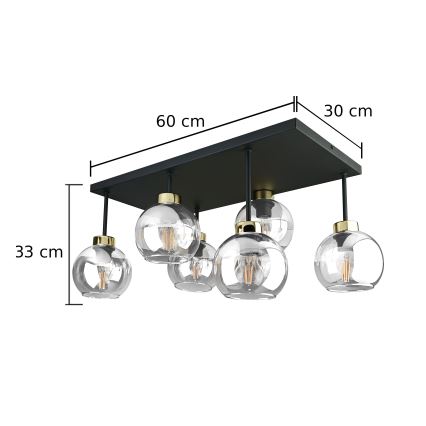Lampadario a plafone NESSA 6xE27/60W/230V nero/oro/limpido