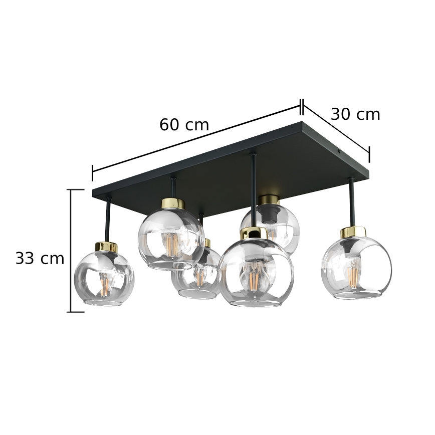 Lampadario a plafone NESSA 6xE27/60W/230V nero/oro/limpido