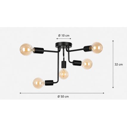 Lampadario a plafone NIXO 5xE27/60W/230V nero
