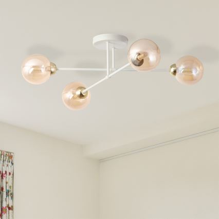 Lampadario a plafone OBSIDIAN 4xG9/10W/230V crema/dorato/beige fumé