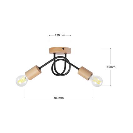 Lampadario a plafone OXFORD 2xE27/15W/230V pino/nero