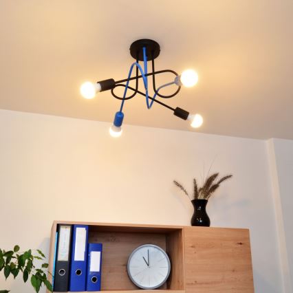 Lampadario a plafone OXFORD 4xE27/15W/230V nero/blu