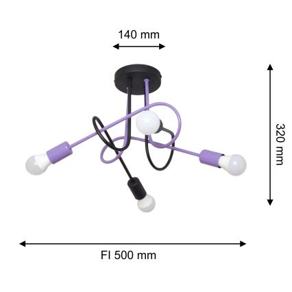 Lampadario a plafone OXFORD 4xE27/15W/230V nero/viola