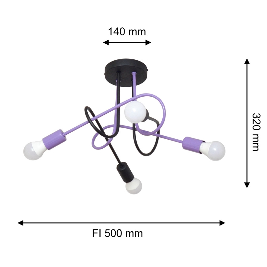 Lampadario a plafone OXFORD 4xE27/15W/230V nero/viola