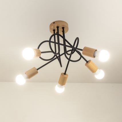 Lampadario a plafone OXFORD 5xE27/15W/230V, finitura pino/nero