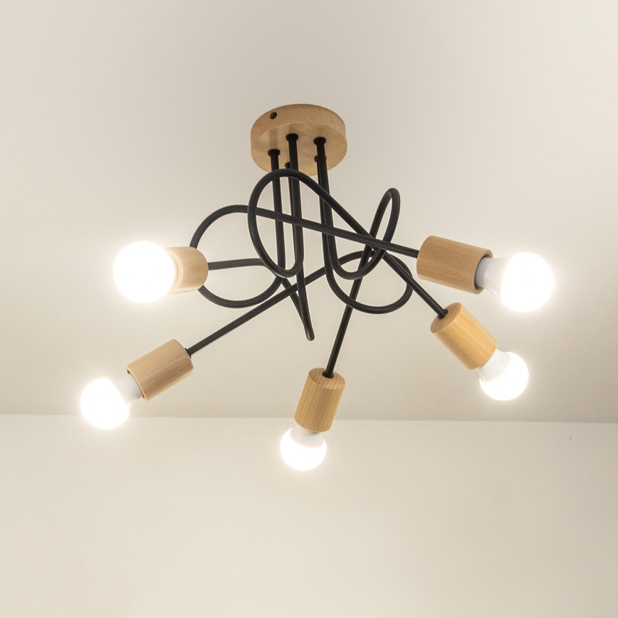 Lampadario a plafone OXFORD 5xE27/15W/230V, finitura pino/nero