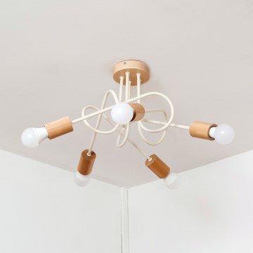 Lampadario a plafone OXFORD 5xE27/15W/230V pino/crema