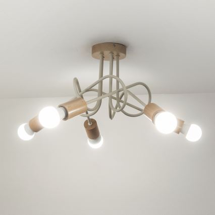 Lampadario a plafone OXFORD 5xE27/15W/230V pino/crema