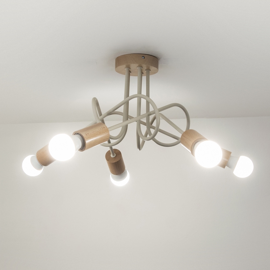 Lampadario a plafone OXFORD 5xE27/15W/230V pino/crema