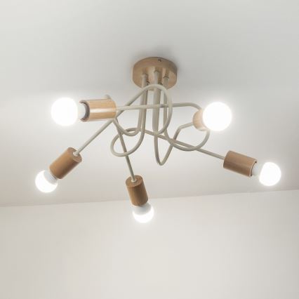 Lampadario a plafone OXFORD 5xE27/15W/230V pino/crema