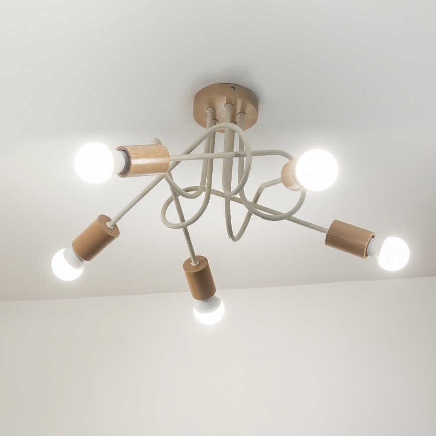 Lampadario a plafone OXFORD 5xE27/15W/230V pino/crema