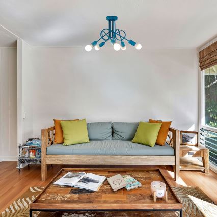 Lampadario a plafone per bambini OXFORD 5xE27/15W/230V blu