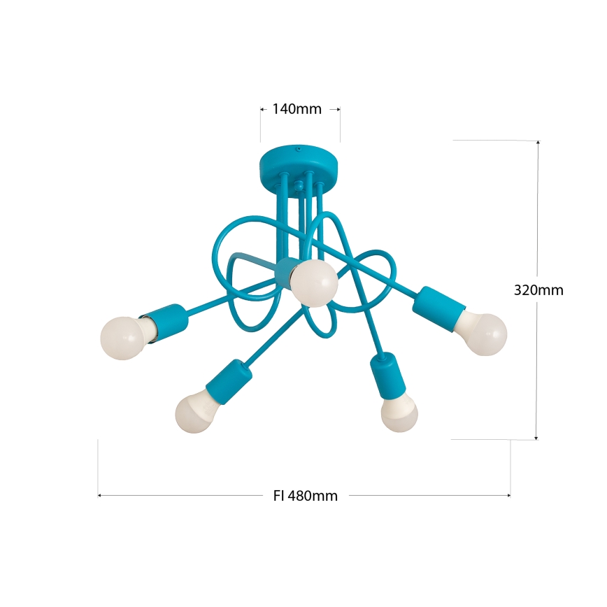 Lampadario a plafone per bambini OXFORD 5xE27/15W/230V blu