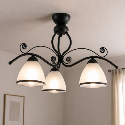 Lampadario a plafone RETRO 3xE27/60W/230V nero/bianco