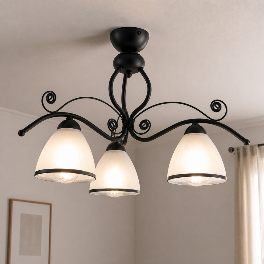 Lampadario a plafone RETRO 3xE27/60W/230V nero/bianco