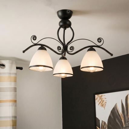 Lampadario a plafone RETRO 3xE27/60W/230V nero/bianco