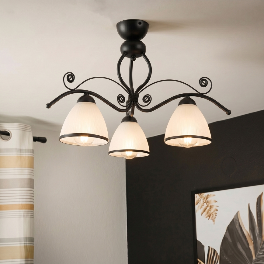 Lampadario a plafone RETRO 3xE27/60W/230V nero/bianco
