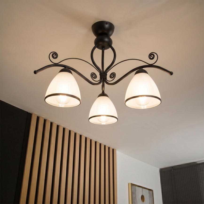 Lampadario a plafone RETRO 3xE27/60W/230V nero/bianco