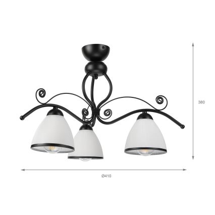 Lampadario a plafone RETRO 3xE27/60W/230V nero/bianco