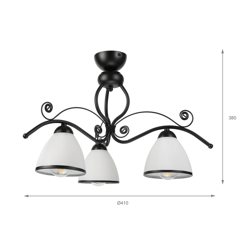 Lampadario a plafone RETRO 3xE27/60W/230V nero/bianco