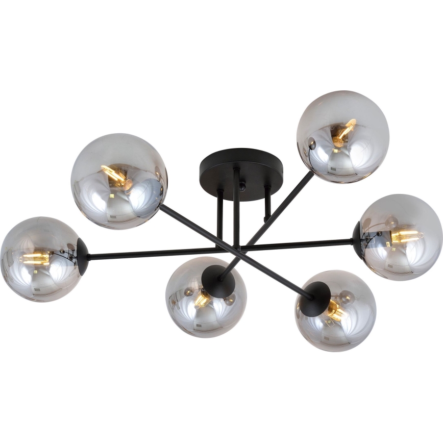 Lampadario a plafone ROMA 6xE14/10W/230V nero/fumé