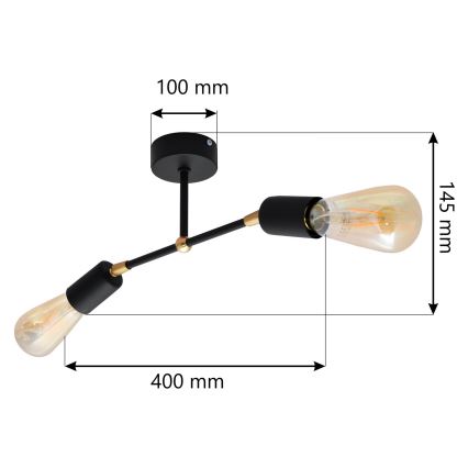 Lampadario a plafone ROSETTE 2xE27/15W/230V nero/dorato