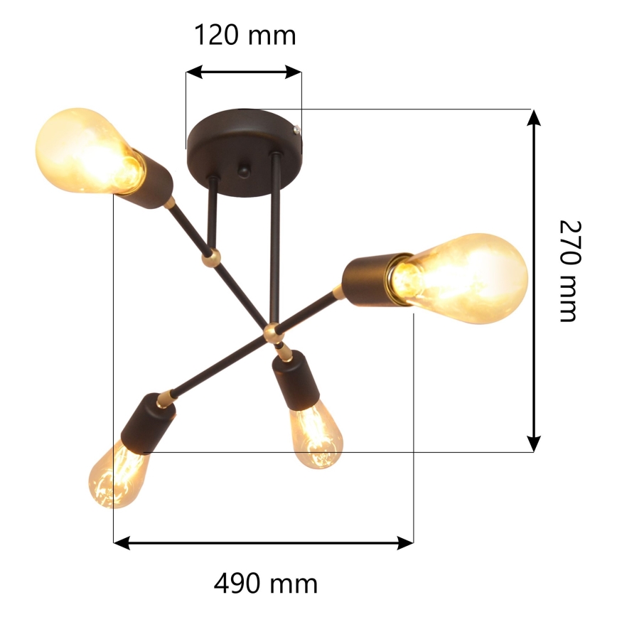 Lampadario a plafone ROSETTE 4xE27/15W/230V nero/dorato