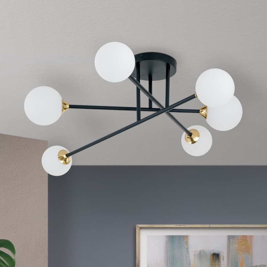 Lampadario a plafone SNOWWHITE 6xG9/20W/230V diametro 84 cm nero/oro