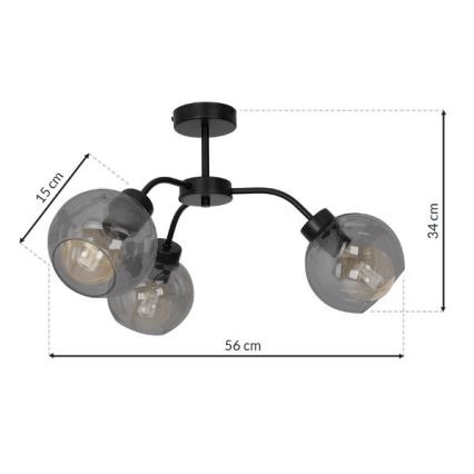 Lampadario a plafone SOFIA 3xE27/60W/230V nero