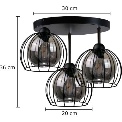 Lampadario a plafone SOLO BLACK 3xE27/60W/230V diametro 30 cm