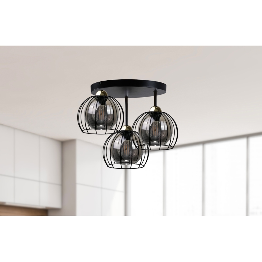 Lampadario a plafone SOLO BLACK 3xE27/60W/230V diametro 30 cm nero/oro