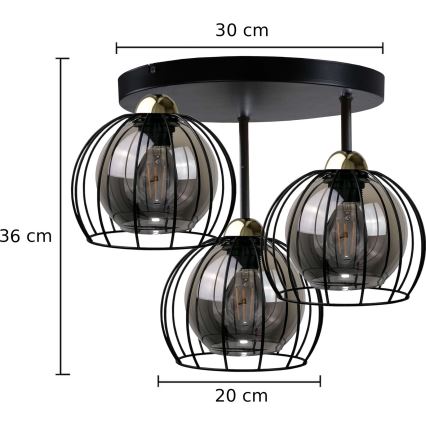 Lampadario a plafone SOLO BLACK 3xE27/60W/230V diametro 30 cm nero/oro