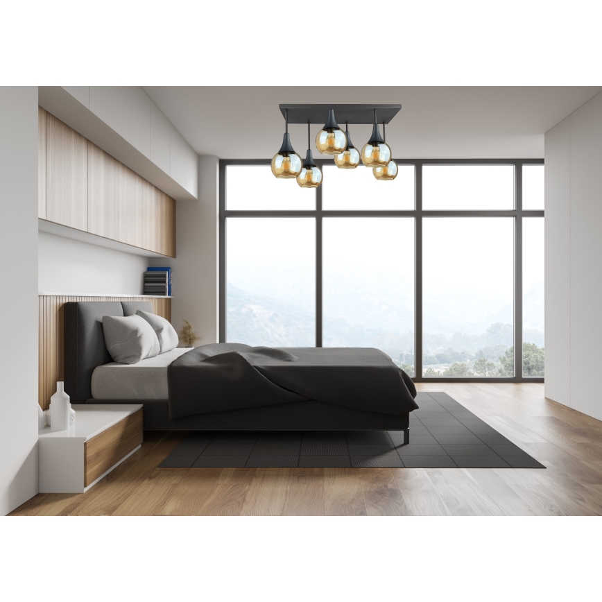 Lampadario a plafone SOMA 6xE27/60W/230V nero/fumé beige