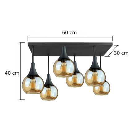Lampadario a plafone SOMA 6xE27/60W/230V nero/fumé beige