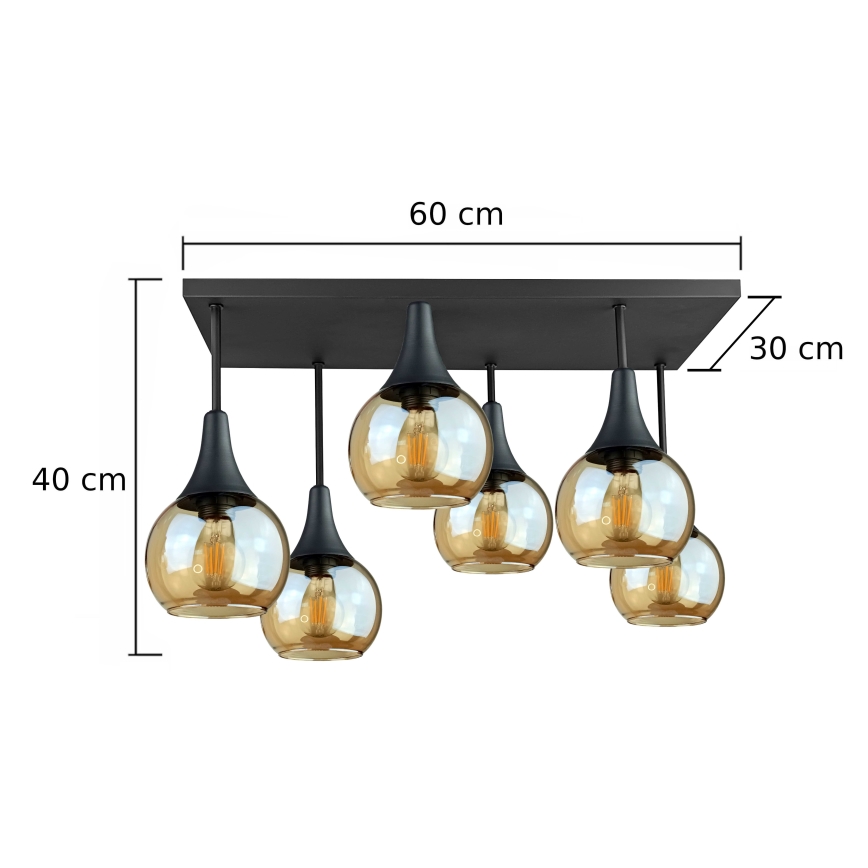 Lampadario a plafone SOMA 6xE27/60W/230V nero/fumé beige