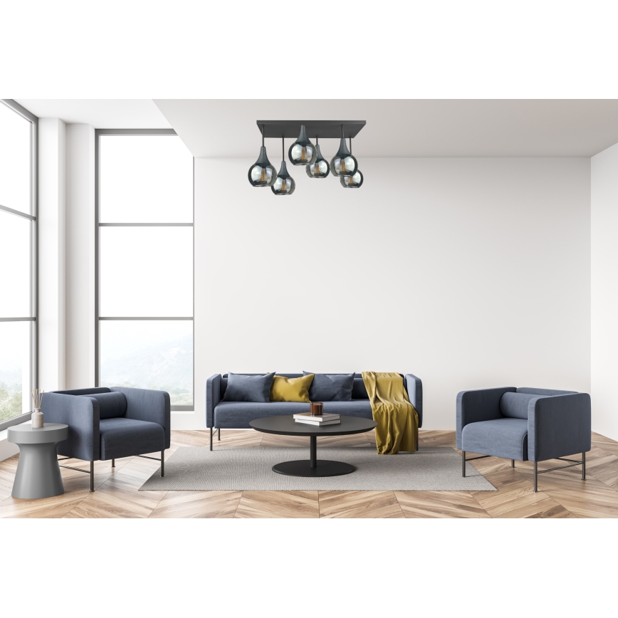 Lampadario a plafone SOMA 6xE27/60W/230V nero/fumé nero