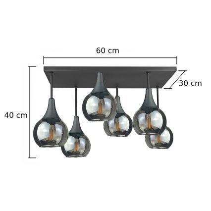 Lampadario a plafone SOMA 6xE27/60W/230V nero/fumé nero