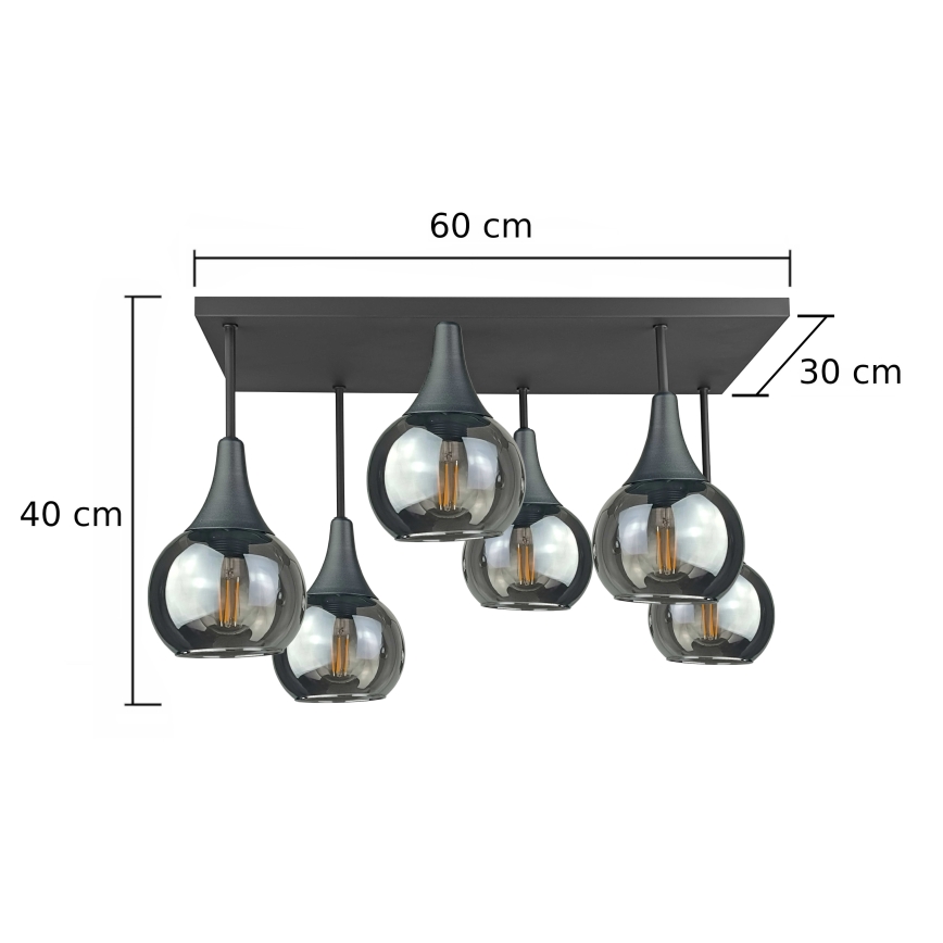 Lampadario a plafone SOMA 6xE27/60W/230V nero/fumé nero